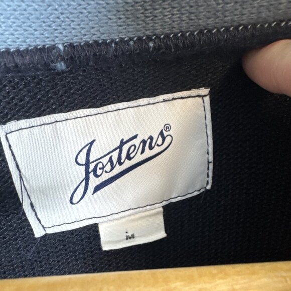 Jostens Varsity Style Knit Cardigan Sweater Navy Blue With Light Blue Men M - Picture 3 of 6